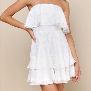 Lulu’s True Lover Burnout White Floral Strapless Mini Ruffle Dress Size L